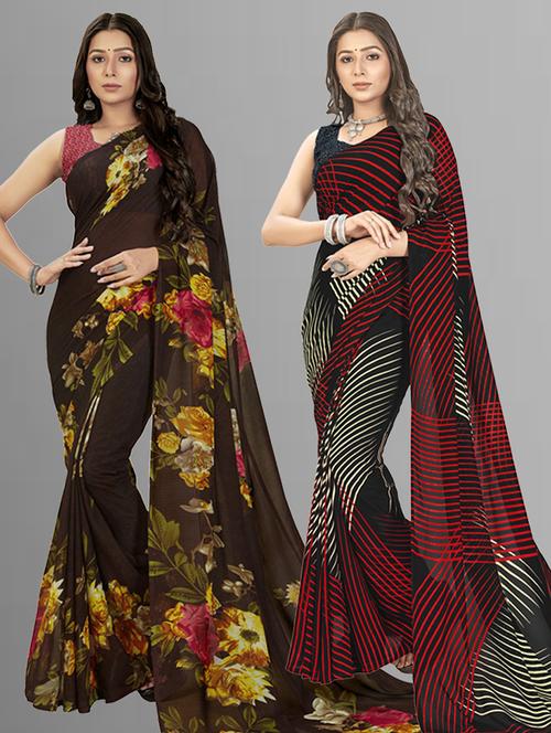 pack of 2 casual wear combo sarees with blouse - 21417047 - Very Small Image - 1
