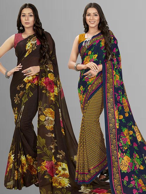pack of 2 casual wear combo sarees with blouse - 21417058 - Very Small Image - 1