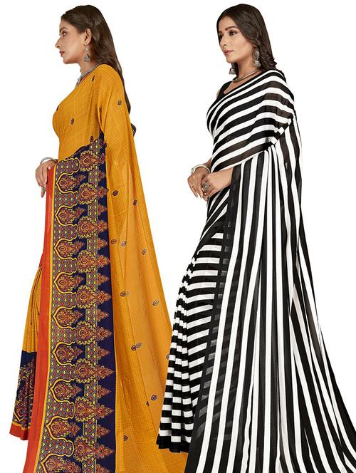 pack of 2 printed casual wear sarees with blouse - 21417059 - Very Small Image - 1
