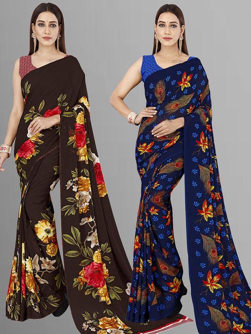 pack of 2 casual wear combo sarees with blouse - 21417112 - Very Small Image - 1
