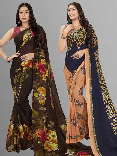 pack of 2 casual wear sarees with blouse - 21417149 - Very Small Image - 1