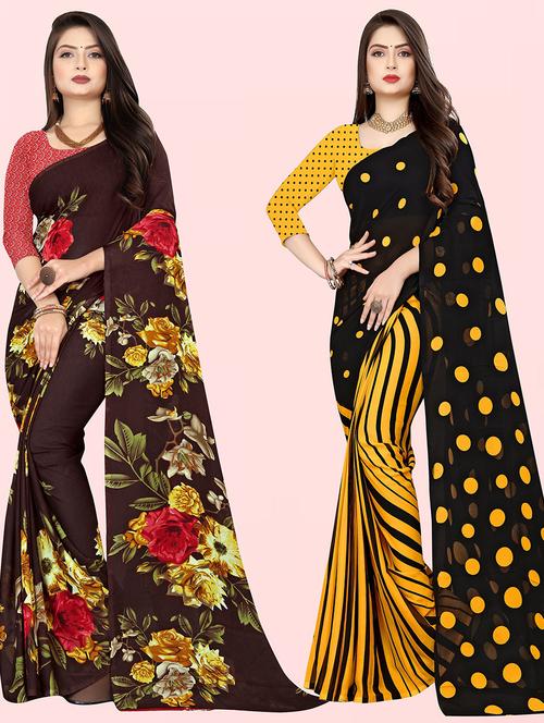 pack of 2 casual wear combo sarees with blouse - 21417157 - Very Small Image - 1