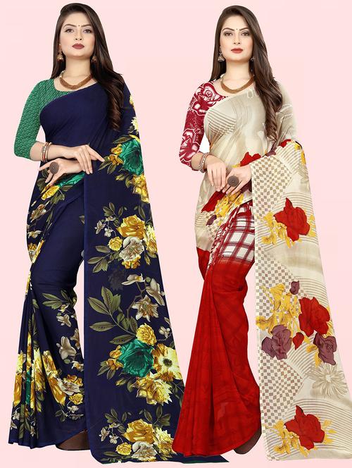 women pack of 2 casual wear combo sarees with blouse - 21417292 - Very Small Image - 1
