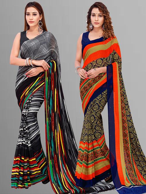 women pack of 2 casual wear combo sarees with blouse - 21417310 - Very Small Image - 1