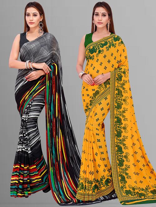 women pack of 2 casual wear combo sarees with blouse - 21417333 - Very Small Image - 1