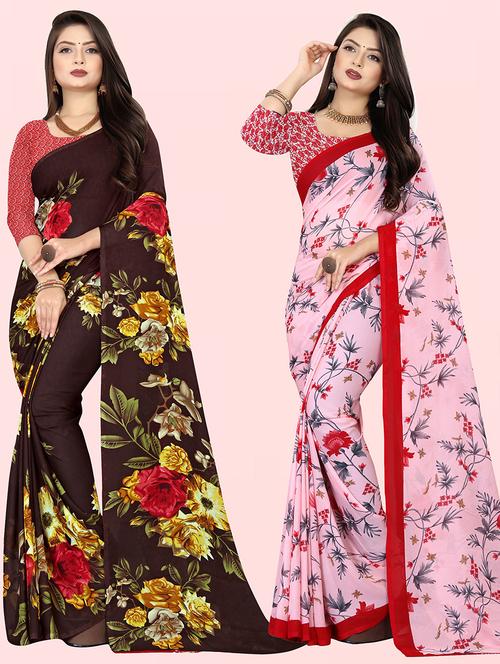 women pack of 2 casual wear combo sarees with blouse - 21417338 - Very Small Image - 1