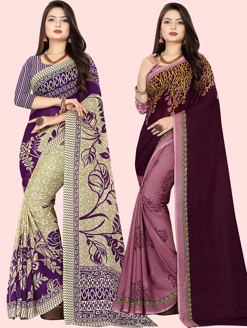 women pack of 2 casual wear combo sarees with blouse - 21417345 - Very Small Image - 1
