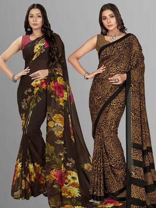 women pack of 2 casual wear combo sarees with blouse - 21417350 - Very Small Image - 1