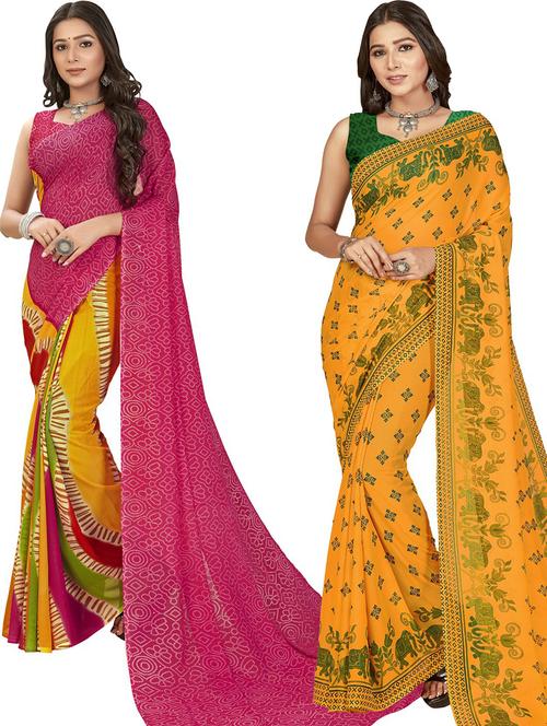 women pack of 2 casual wear combo sarees with blouse - 21417351 - Very Small Image - 1