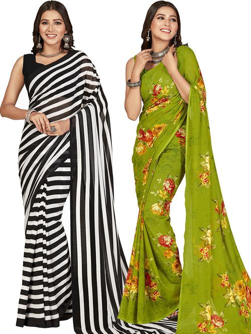 pack of 2 printed casual wear sarees with blouse - 21417355 - Very Small Image - 1