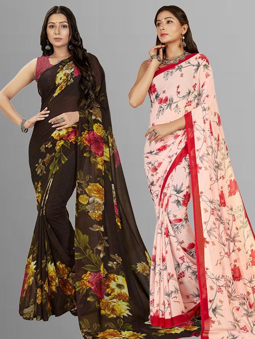 women pack of 2 casual wear combo sarees with blouse - 21417401 - Very Small Image - 1
