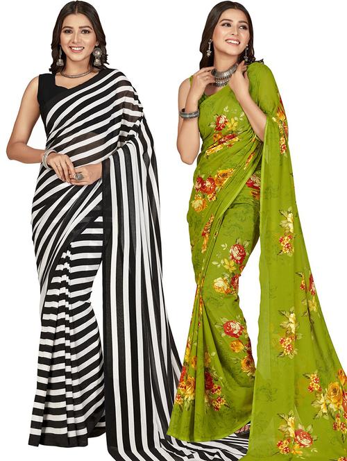 women pack of 2 casual wear combo sarees with blouse - 21417402 - Very Small Image - 1