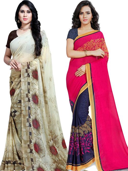 women pack of 2 casual wear combo sarees with blouse - 21417462 - Very Small Image - 1