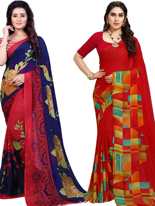 women pack of 2 casual wear combo sarees with blouse - 21417607 - Very Small Image - 1