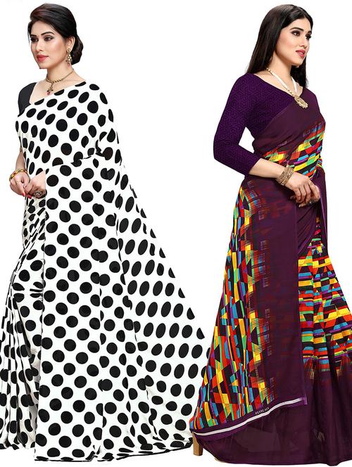 women pack of 2 casual wear combo sarees with blouse - 21417926 - Very Small Image - 1