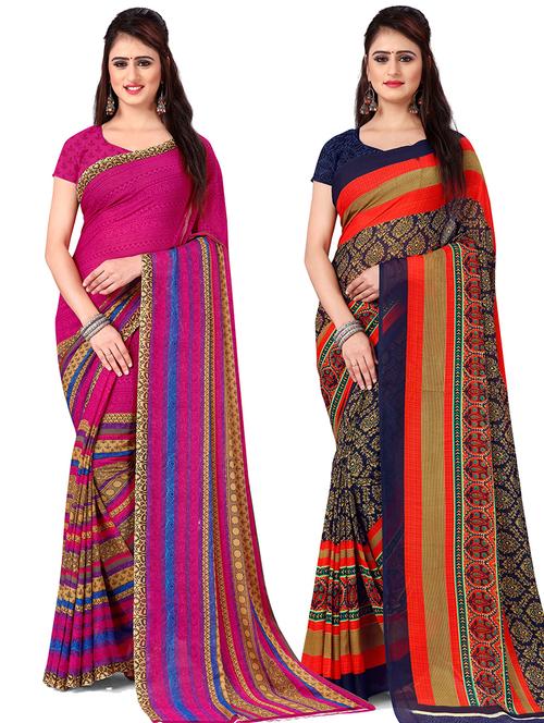 women pack of 2 casual wear combo sarees with blouse - 21417934 - Very Small Image - 1