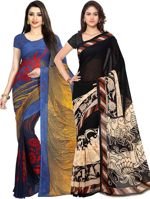 women pack of 2 casual wear combo sarees with blouse - 21418099 - Very Small Image - 1
