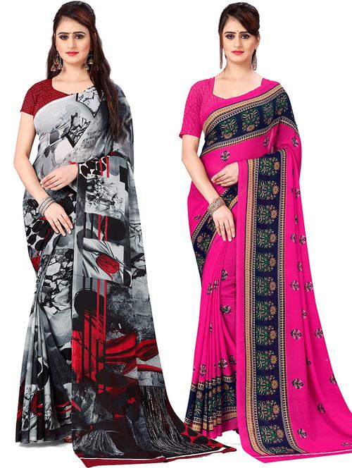 pack of 2 printed casual wear sarees with blouse - 21418104 - Very Small Image - 1
