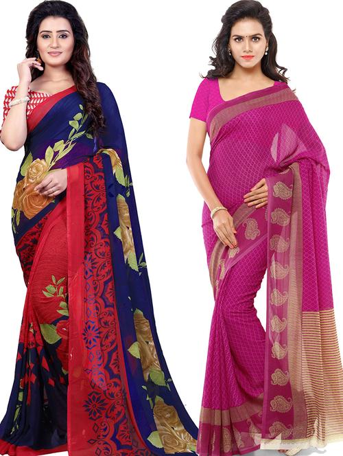women pack of 2 casual wear combo sarees with blouse - 21418120 - Very Small Image - 1