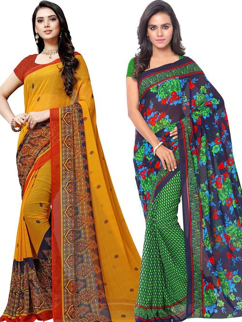 women pack of 2 casual wear combo sarees with blouse - 21418122 - Very Small Image - 1