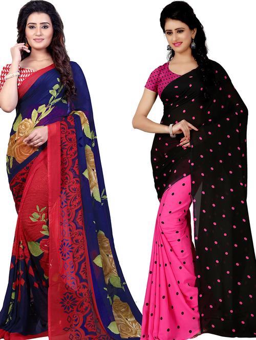 women pack of 2 casual wear combo sarees with blouse - 21418161 - Very Small Image - 1