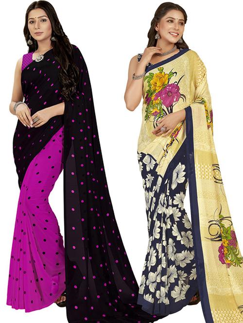 women pack of 2 casual wear combo sarees with blouse - 21418334 - Very Small Image - 1