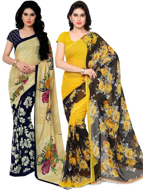 pack of 2 casual wear sarees with blouse - 21418405 - Very Small Image - 1