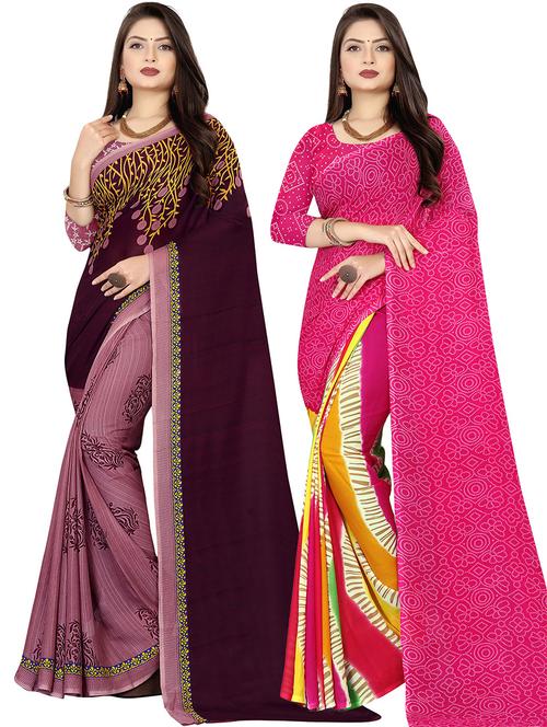 pack of 2 casual wear combo sarees with blouse - 21418466 - Very Small Image - 1