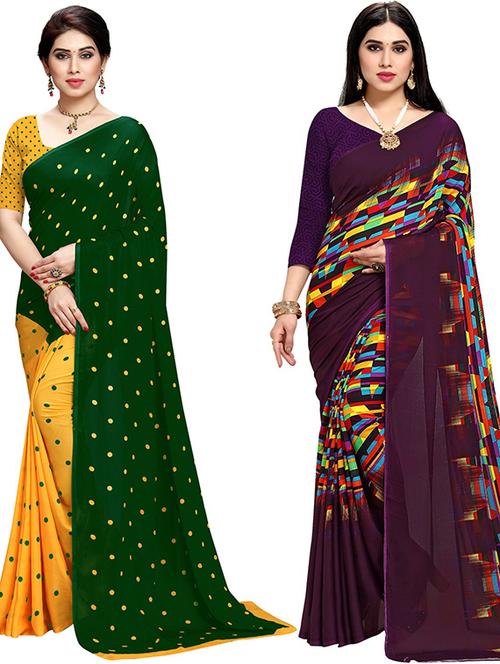 pack of 2 printed casual wear sarees with blouse - 21418936 - Very Small Image - 1