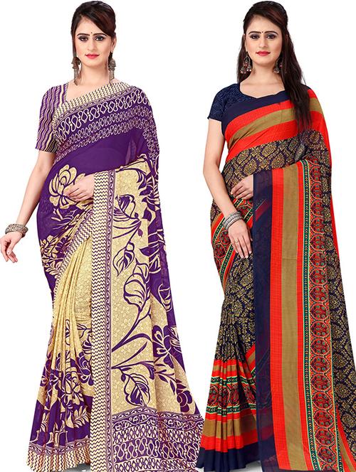 pack of 2 casual wear sarees with blouse - 21419225 - Very Small Image - 1