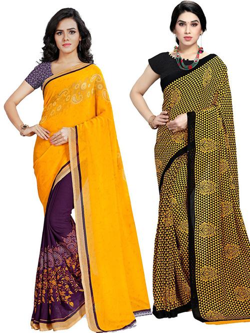 pack of 2 casual wear combo sarees with blouse - 21419232 - Very Small Image - 1