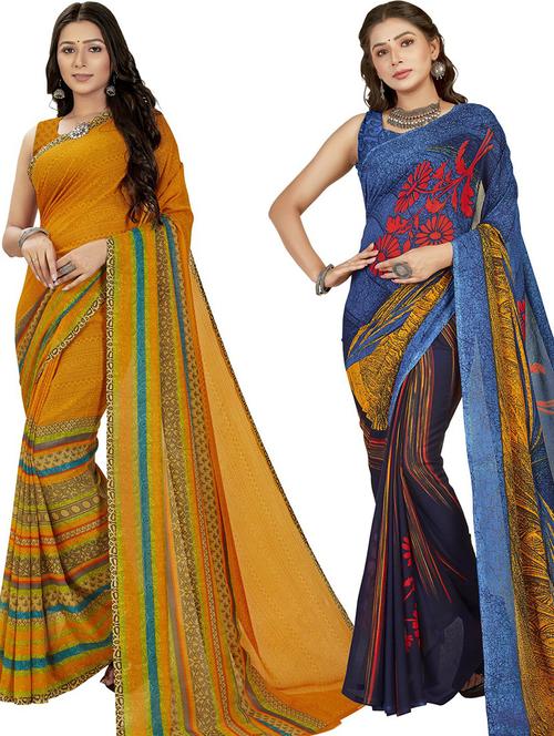 pack of 2 casual wear combo sarees with blouse - 21424509 - Very Small Image - 1