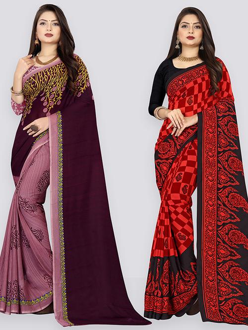 pack of 2 casual wear combo sarees with blouse - 21425277 - Very Small Image - 1