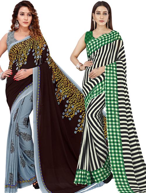 pack of 2 casual wear combo sarees with blouse - 21425296 - Very Small Image - 1