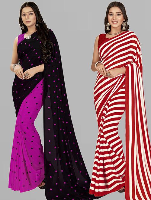 pack of 2 printed casual wear sarees with blouse - 21425305 - Very Small Image - 1