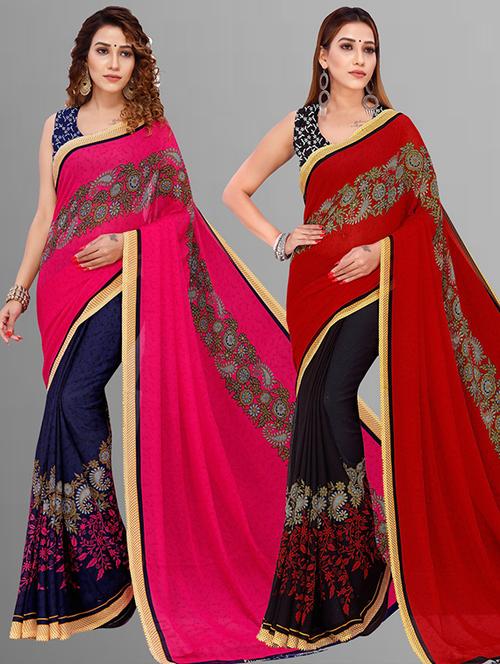 pack of 2 printed casual wear sarees with blouse - 21425308 - Very Small Image - 1