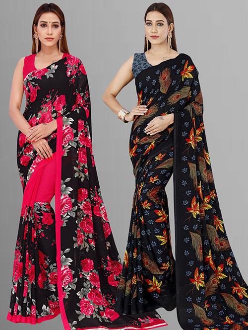 pack of 2 printed casual wear sarees with blouse - 21425326 - Very Small Image - 1