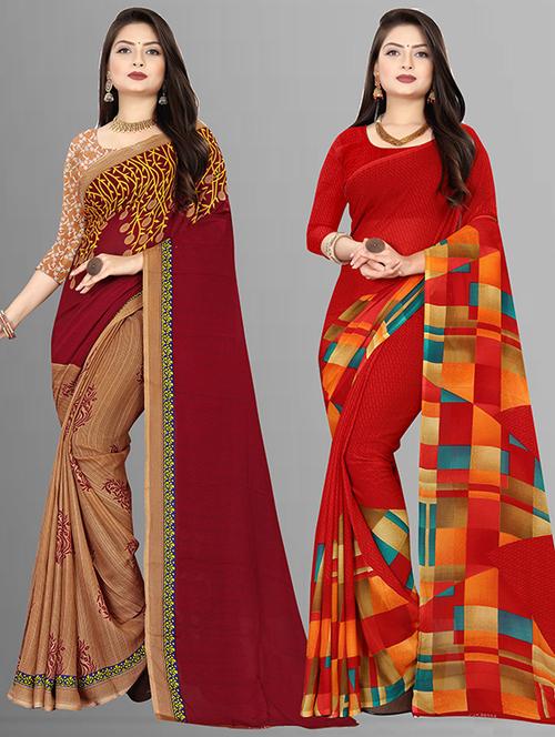 pack of 2 printed casual wear sarees with blouse - 21425461 - Very Small Image - 1