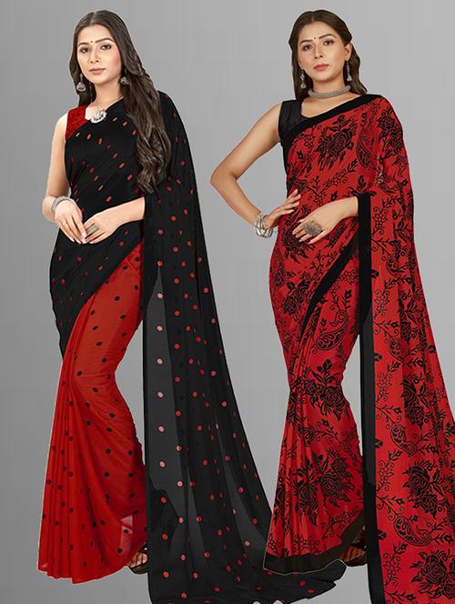 pack of 2 printed casual wear saree with blouse - 21425463 - Very Small Image - 1