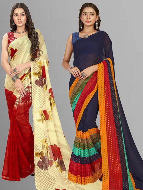 pack of 2 printed casual wear sarees with blouse - 21425464 - Very Small Image - 1