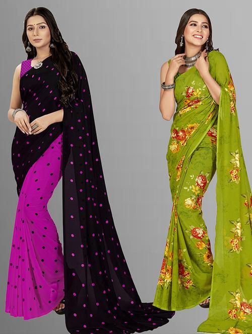 pack of 2 printed casual wear saree with blouse - 21425529 - Very Small Image - 1