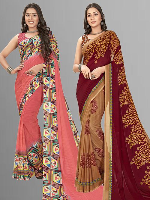 pack of 2 casual wear sarees with blouse - 21425541 - Very Small Image - 1