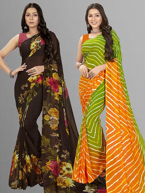 women pack of 2 casual wear combo sarees with blouse - 21425974 - Very Small Image - 1