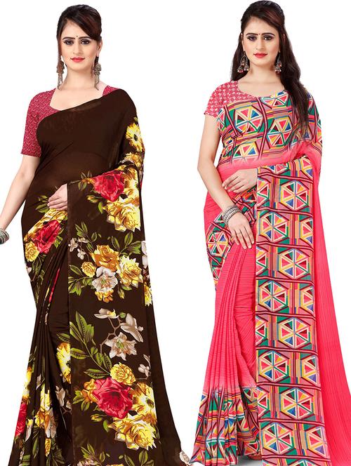 women pack of 2 casual wear combo sarees with blouse - 21425990 - Very Small Image - 1
