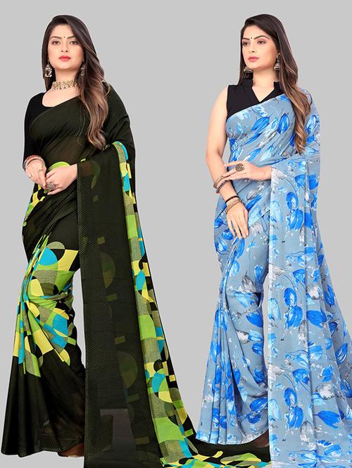 women pack of 2 casual wear combo sarees with blouse - 21426014 - Very Small Image - 1