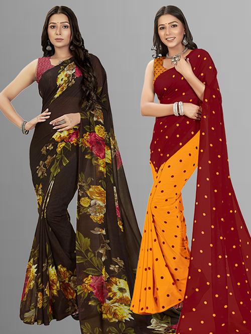 women pack of 2 casual wear combo sarees with blouse - 21426080 - Very Small Image - 1