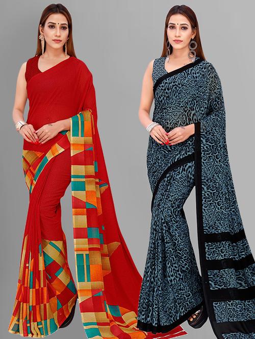 pack of 2 printed casual wear sarees with blouse - 21426083 - Very Small Image - 1