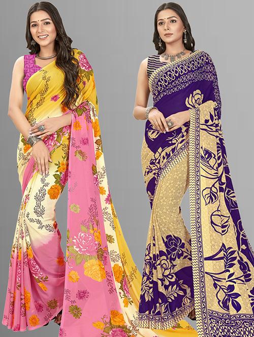 pack of 2 printed casual wear sarees with blouse - 21426085 - Very Small Image - 1