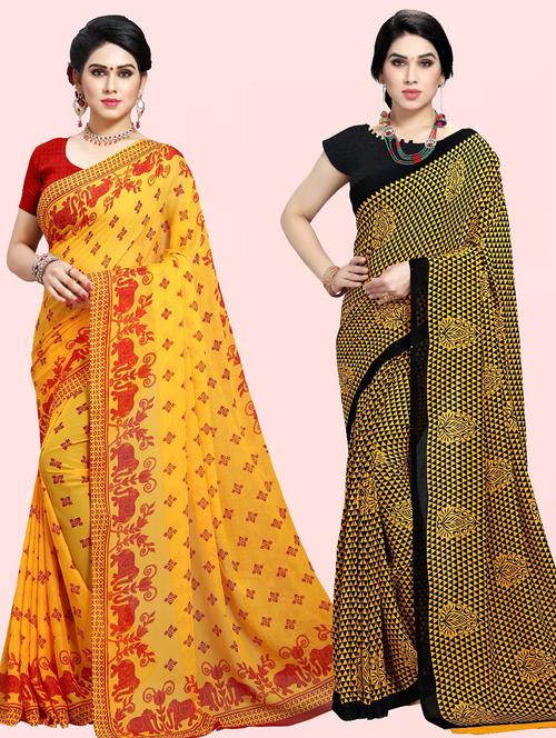women pack of 2 casual wear combo sarees with blouse - 21426325 - Very Small Image - 1