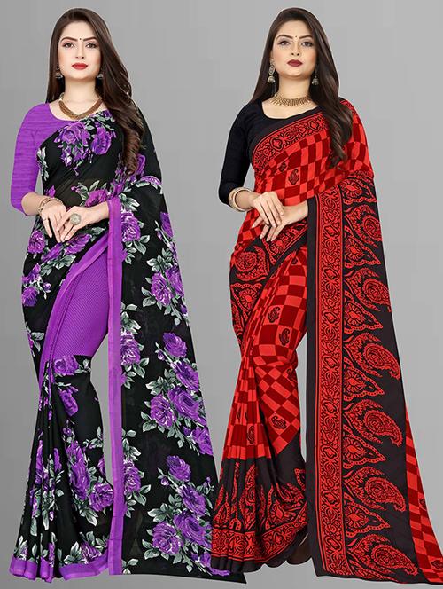women pack of 2 casual wear combo sarees with blouse - 21426380 - Very Small Image - 1
